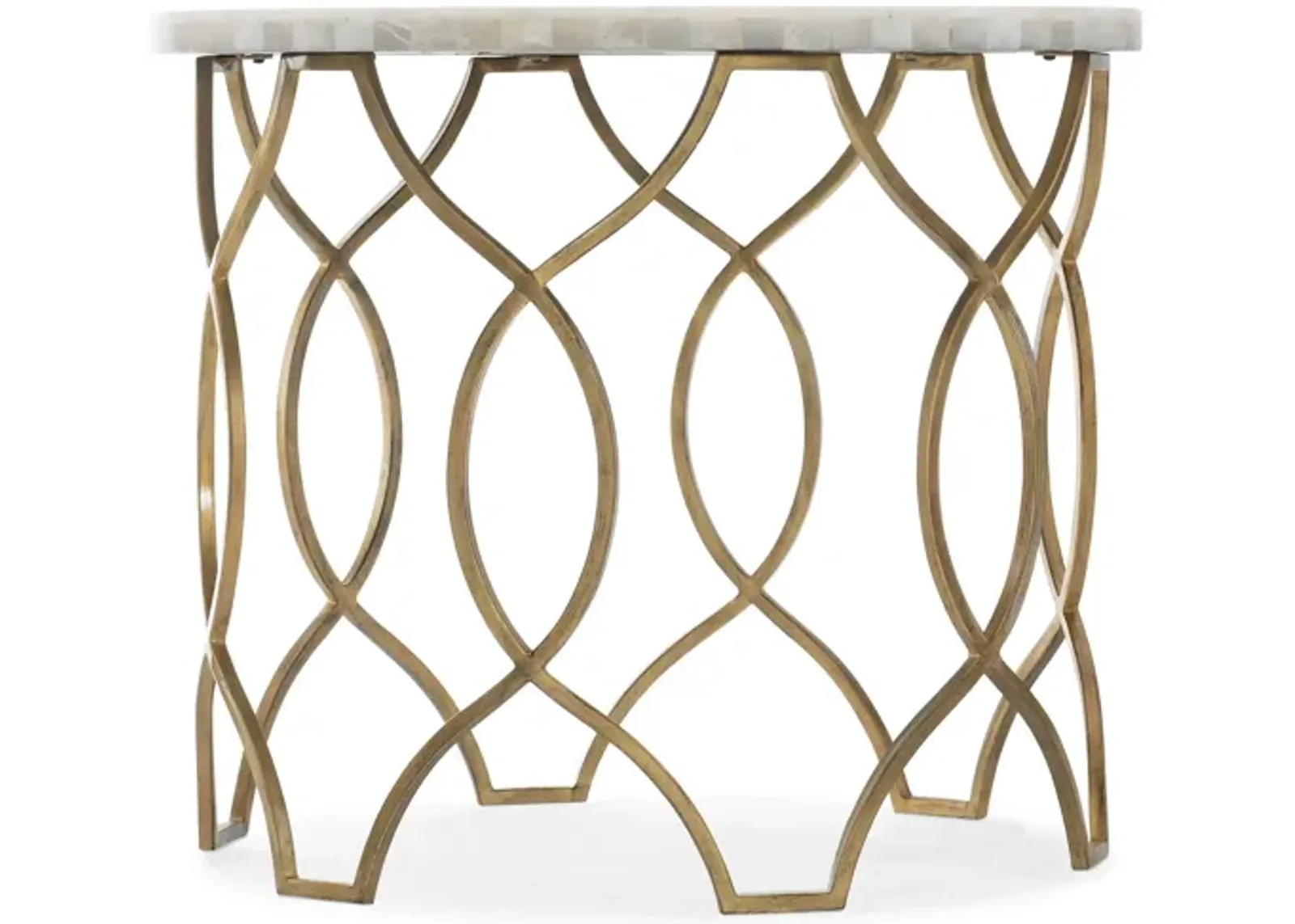 Melange Corrina Round Lamp Table in Gold leaf metal base with White Onyx top by Hooker Furniture