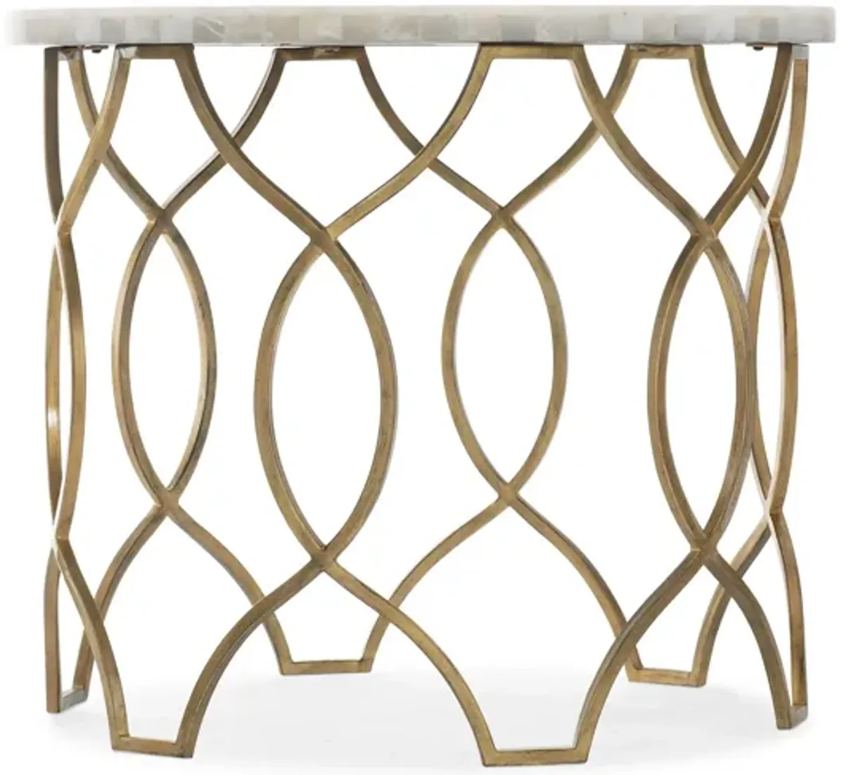 Melange Corrina Round Lamp Table in Gold leaf metal base with White Onyx top by Hooker Furniture