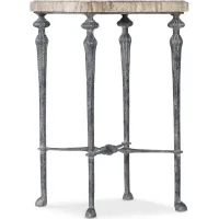 Traditions Drink Table in Verdigris, gray metal base, with gray and brown stone veneer top by Hooker Furniture