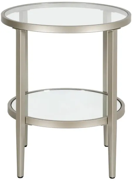 Hera Round Side Table with Mirrored Shelf in Satin Nickel by Hudson & Canal
