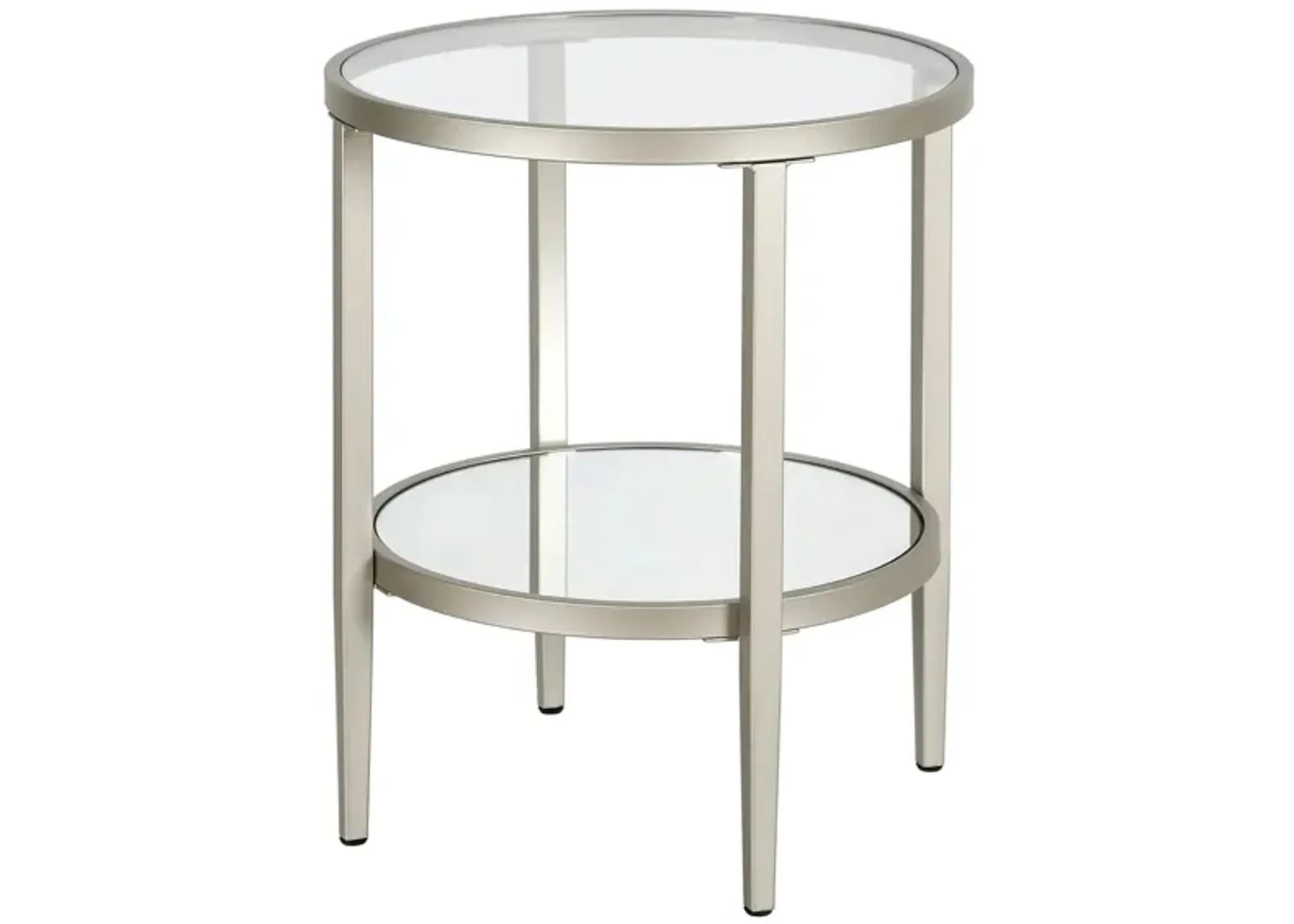 Hera Round Side Table with Mirrored Shelf in Satin Nickel by Hudson & Canal