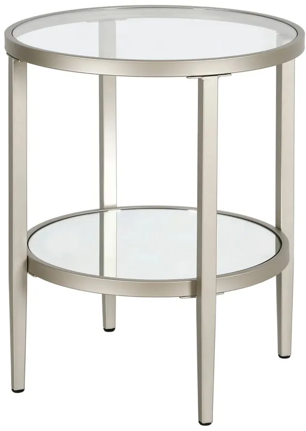 Hera Round Side Table with Mirrored Shelf in Satin Nickel by Hudson & Canal