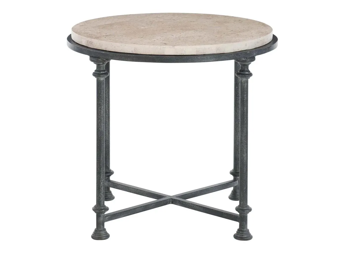 Galesbury Round End Table in Honed Travertine by Bernhardt