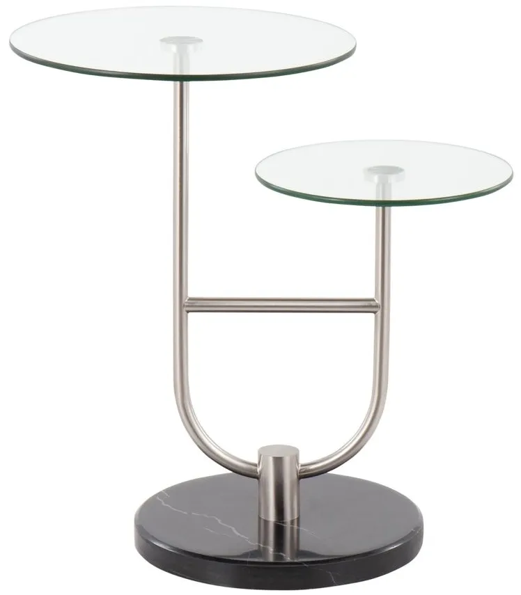 Trombone End Table in Black Marble, Nickel by Lumisource