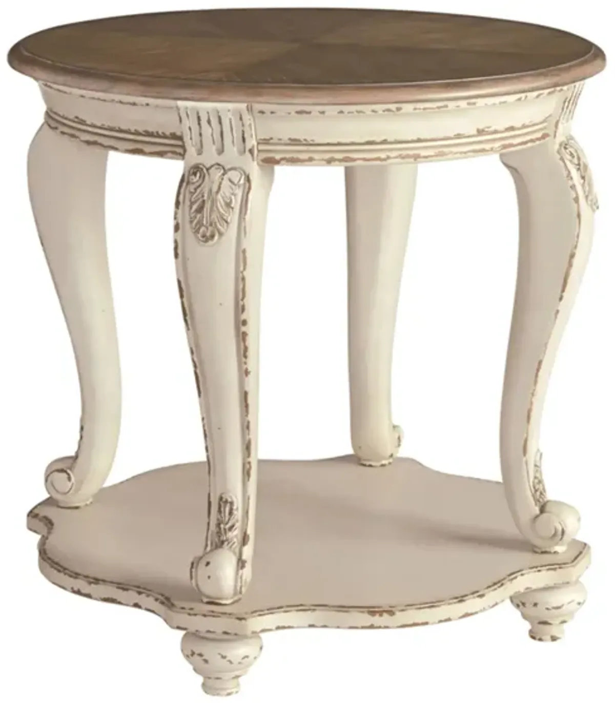 Libbie Casual Round End Table in White/Brown by Ashley Furniture