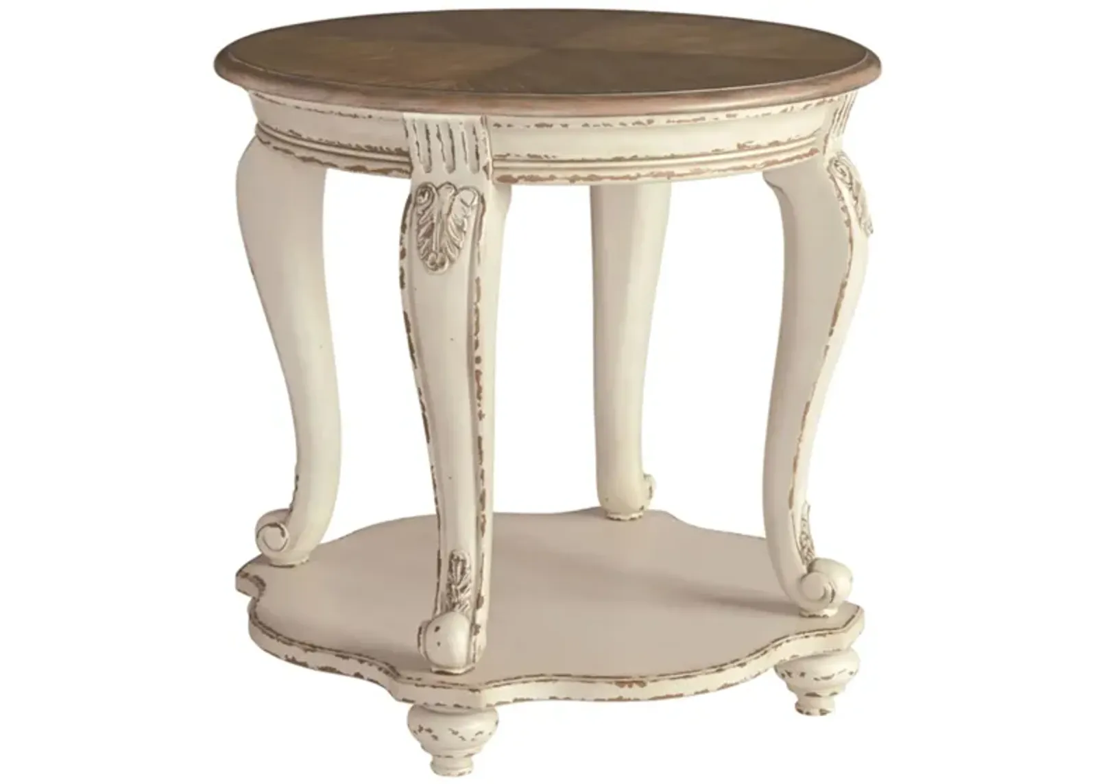 Libbie Casual Round End Table in White/Brown by Ashley Furniture