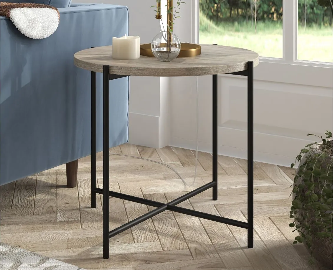 Lynnette Side Table in Blackened Bronze;Antiqued Gray Oak by Hudson & Canal