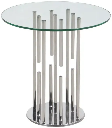 Charissa Lamp Table in Clear/Polished SS by Chintaly Imports