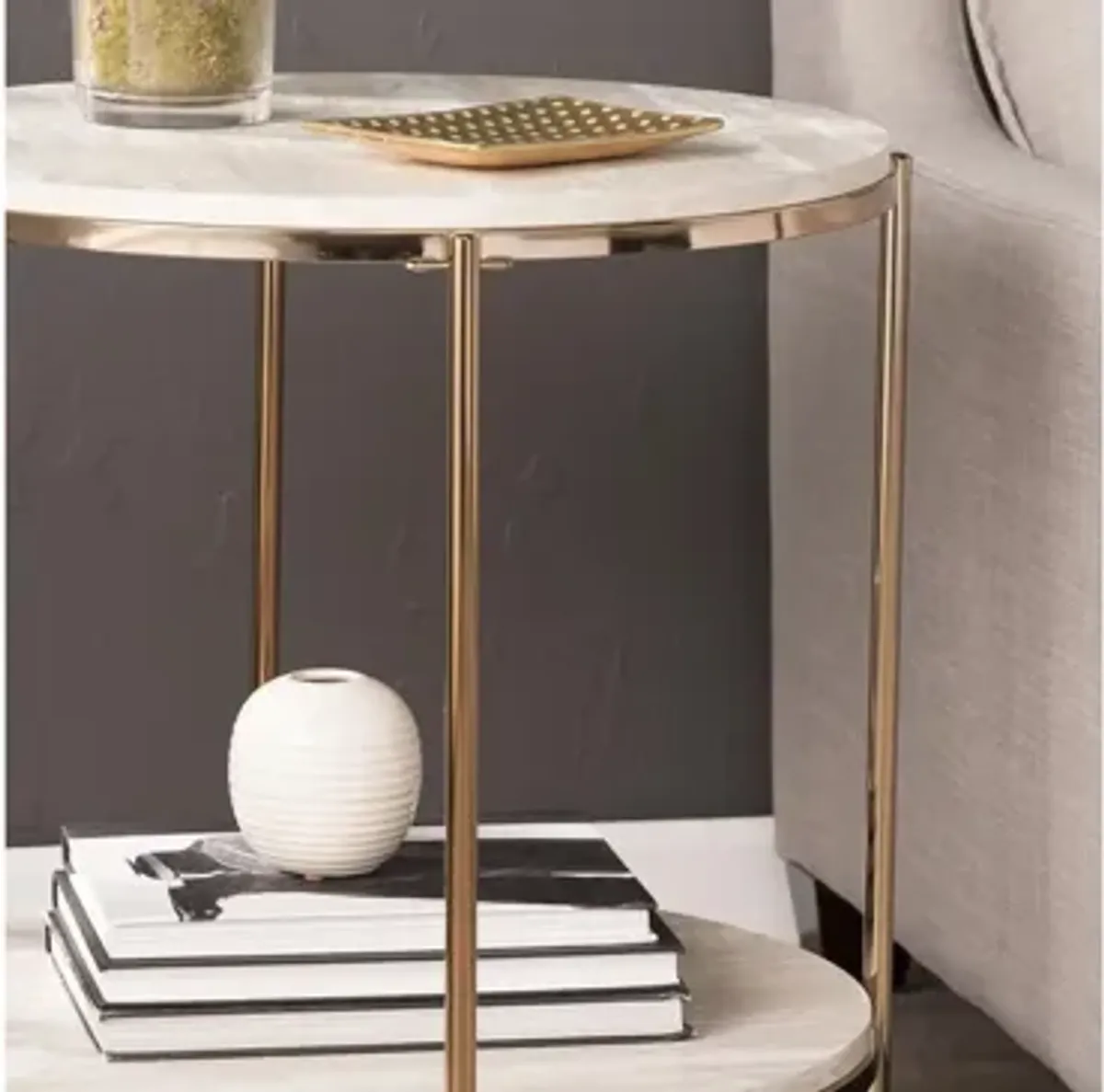 Ashburton Round Faux Marble End Table