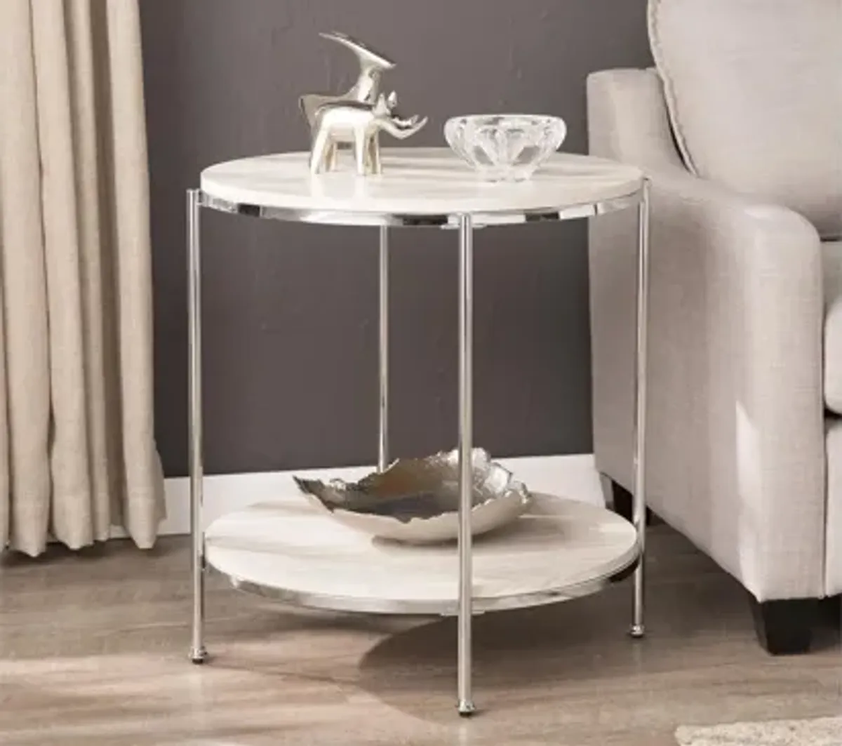 Cagney Round Faux Marble End Table