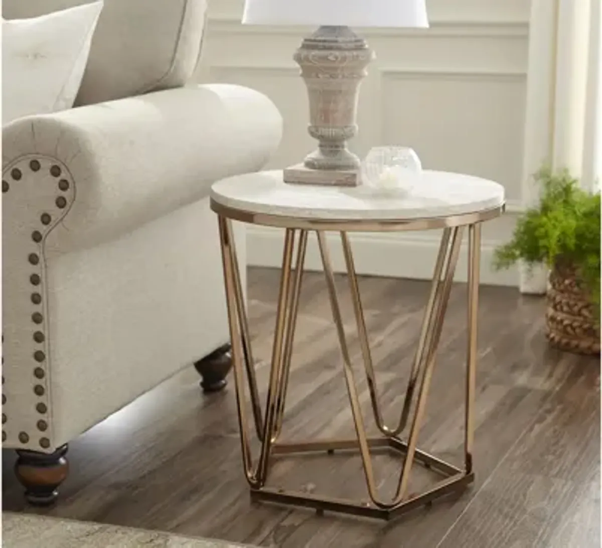 Bideford Round Faux Marble End Table