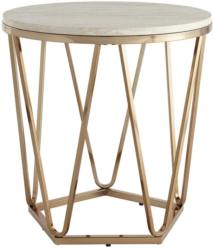 Bideford Round Faux Marble End Table in Champagne by SEI Furniture
