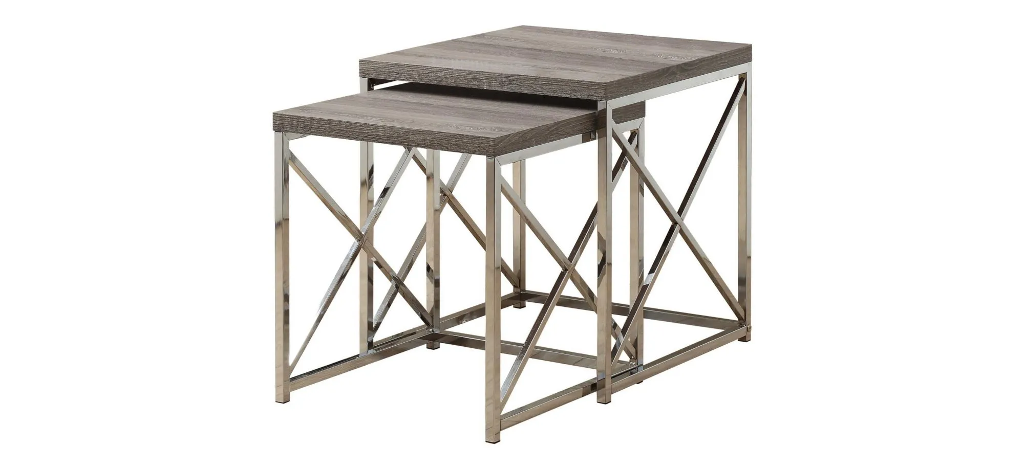 Haan Nesting Tables: Set of 2 in Dark Taupe / Chrome by Monarch Specialties
