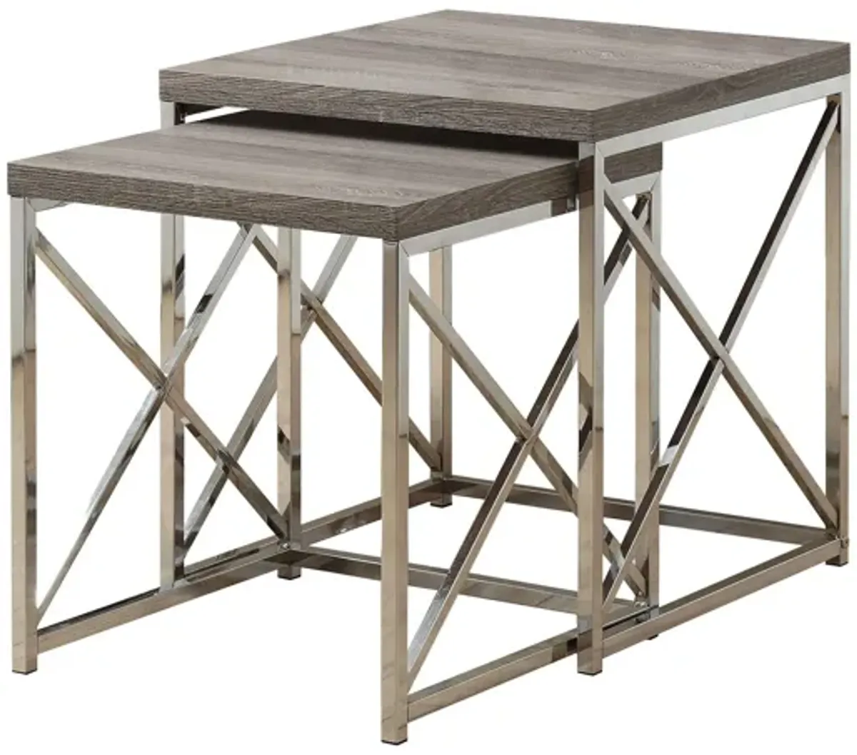 Haan Nesting Tables: Set of 2 in Dark Taupe / Chrome by Monarch Specialties