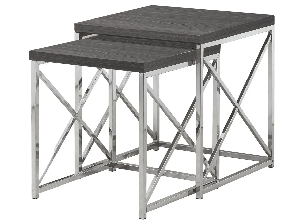 Haan Square Nesting Tables: Set of 2 in Gray/Chrome by Monarch Specialties