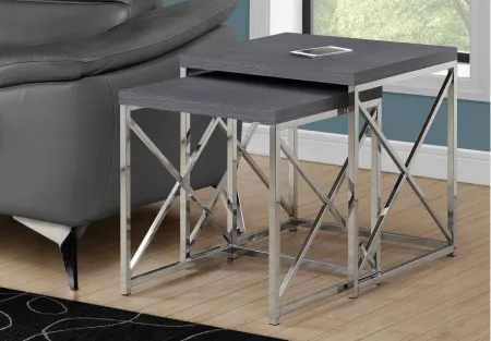 Haan Square Nesting Tables: Set of 2 in Gray/Chrome by Monarch Specialties