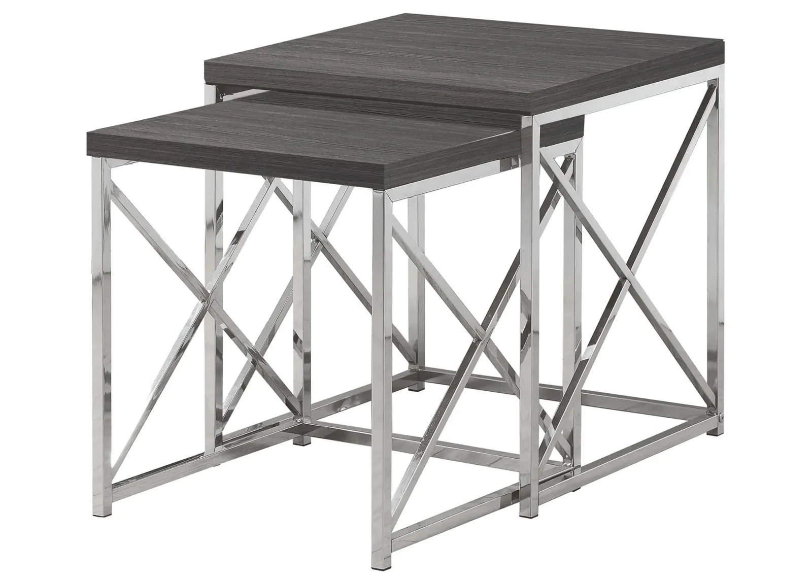 Haan Square Nesting Tables: Set of 2 in Gray/Chrome by Monarch Specialties