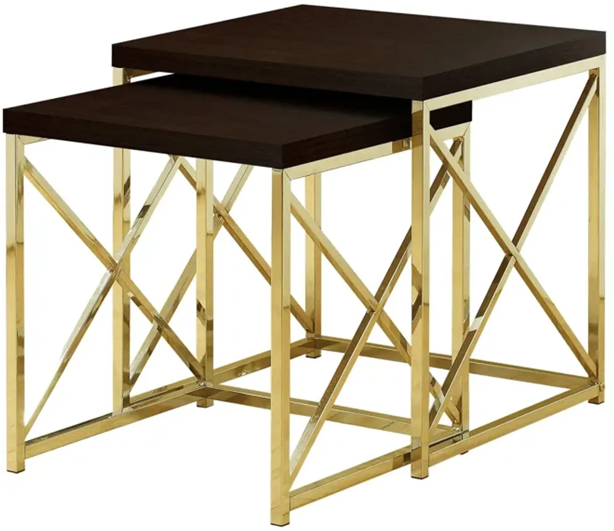 Haan Square Nesting Tables: Set of 2 in Espresso/Gold by Monarch Specialties