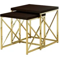 Haan Square Nesting Tables: Set of 2 in Espresso/Gold by Monarch Specialties