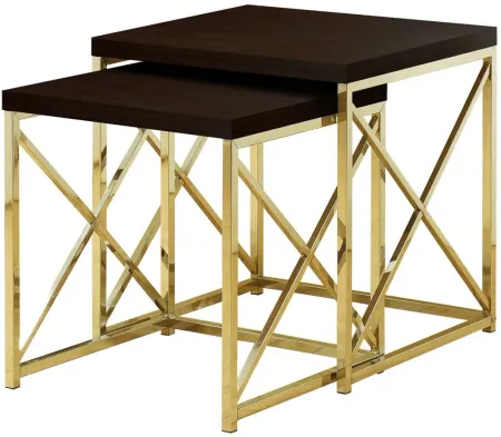 Haan Square Nesting Tables: Set of 2 in Espresso/Gold by Monarch Specialties