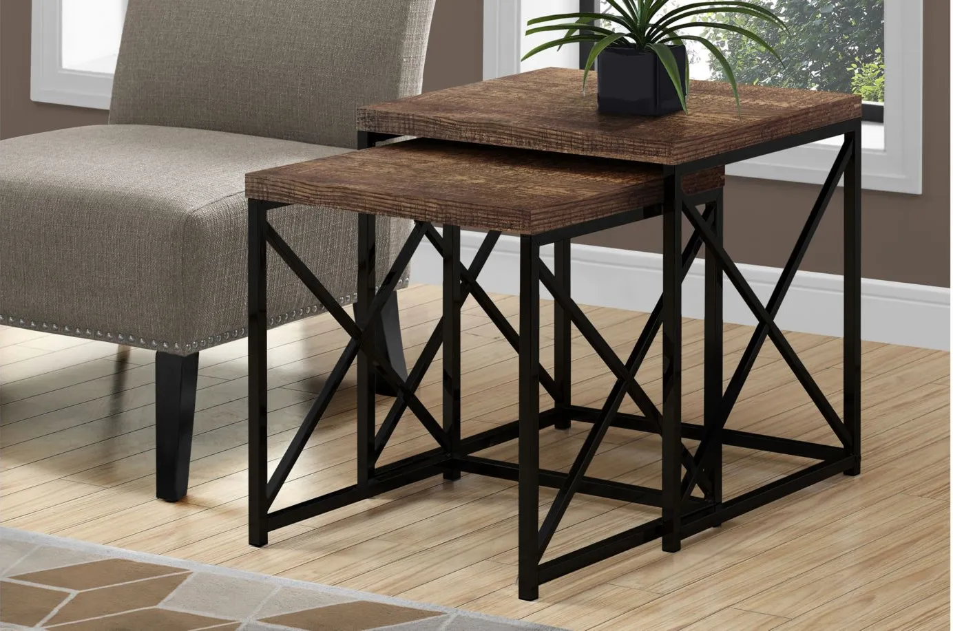 Haan Square Nesting Tables: Set of 2 in Brown/Black by Monarch Specialties