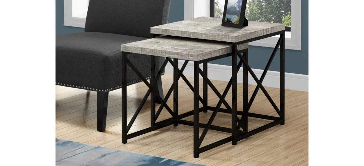 Haan Square Nesting Tables: Set of 2 in Gray/Black by Monarch Specialties