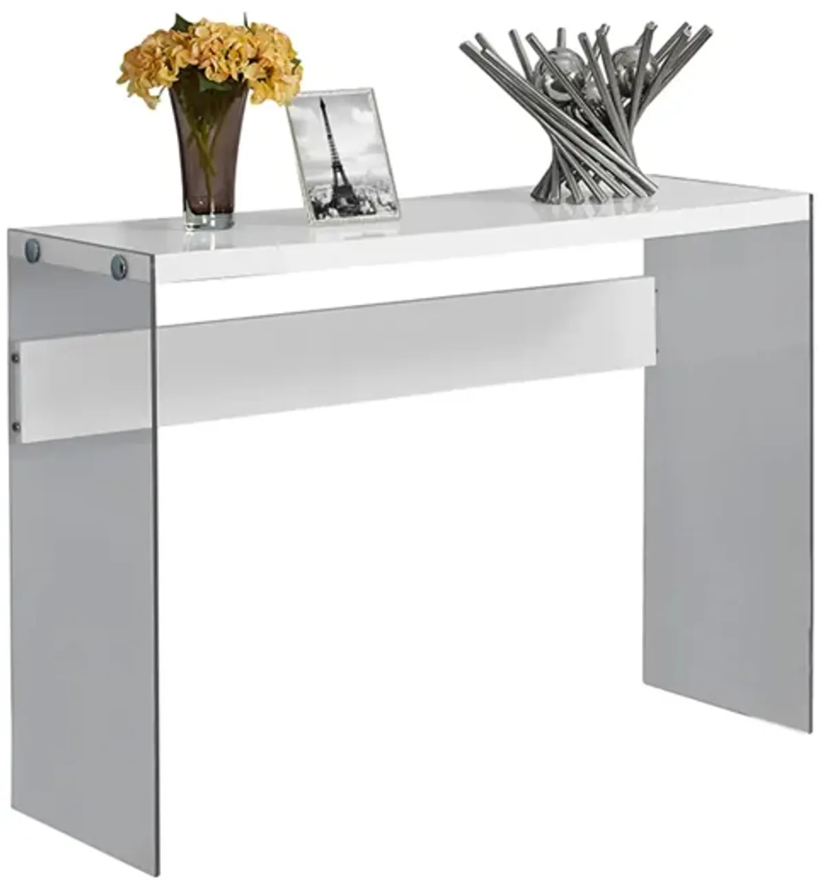 Veda Sofa Table in White / Glass by Monarch Specialties