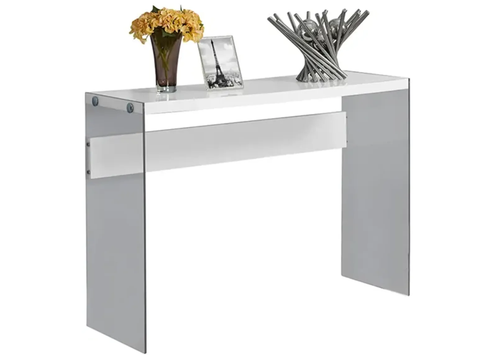 Veda Sofa Table in White / Glass by Monarch Specialties