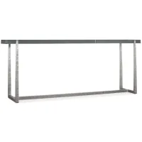 Chapman Console Table in Unique hand-hammered forged pewter finished metal with gray faux shagreen top by Hooker Furniture