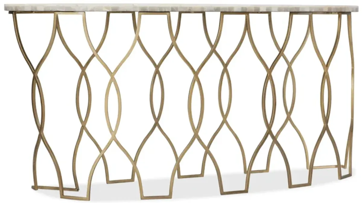 Melange Corrina Sofa Table in Gold leaf metal base with White Onyx top by Hooker Furniture