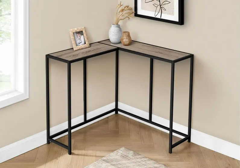 Sanza L-Shaped Console Table in Dark Taupe by Monarch Specialties