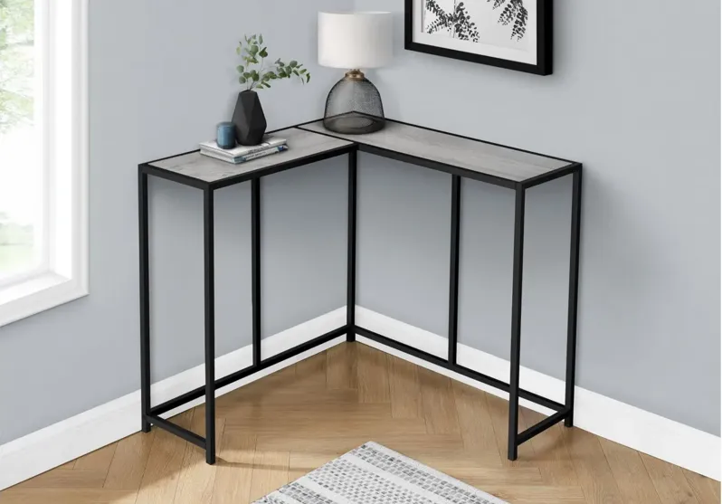 Sanza L-Shaped Console Table in Gray by Monarch Specialties