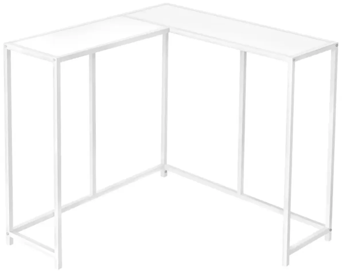 Sanza L-Shaped Console Table in White by Monarch Specialties