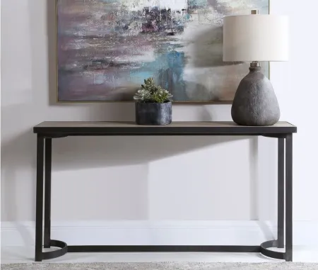 Basuto Console Table in light gray/aged steel by Uttermost