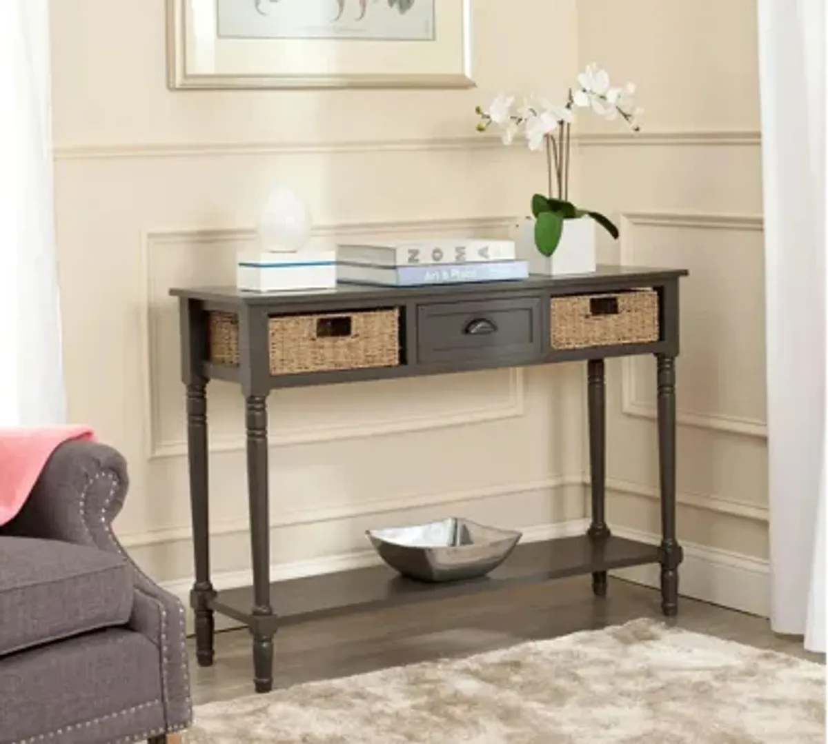 Carina Wicker Console Table With Storage