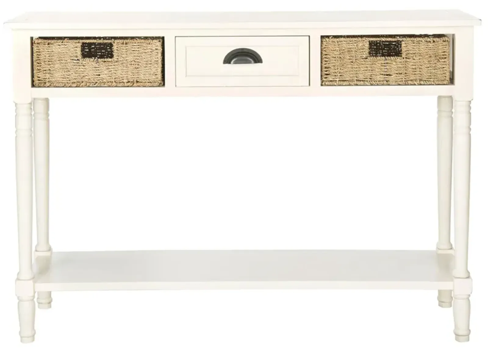 Carina Wicker Console Table With Storage in White by Safavieh