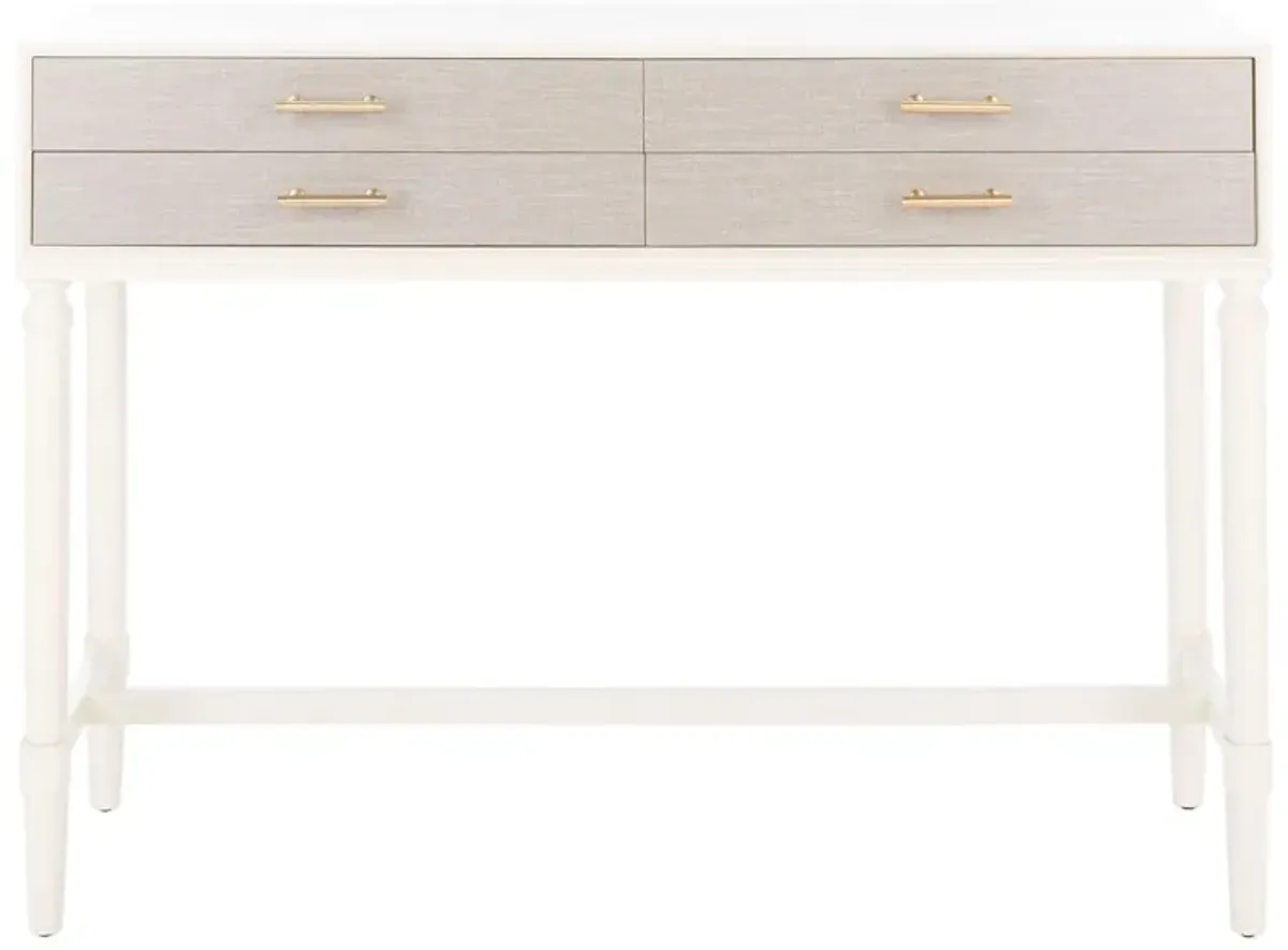 Chandra 4 Drawer Console Table in Distrssed White by Safavieh