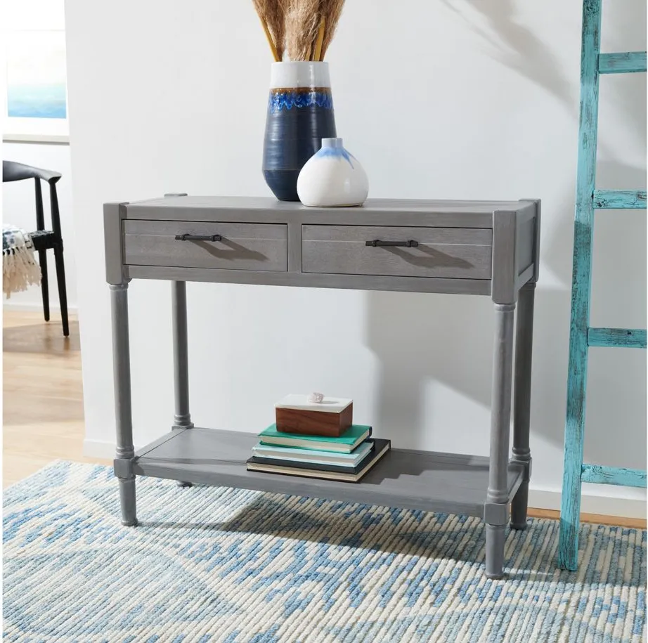 David 2 Drawer Console Table in White Wash Gray by Safavieh