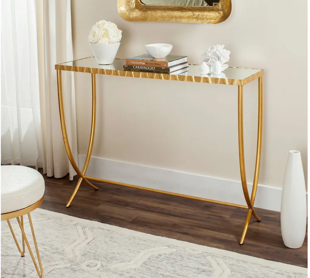 Diane Mirror Top Console Table in Gold by Safavieh