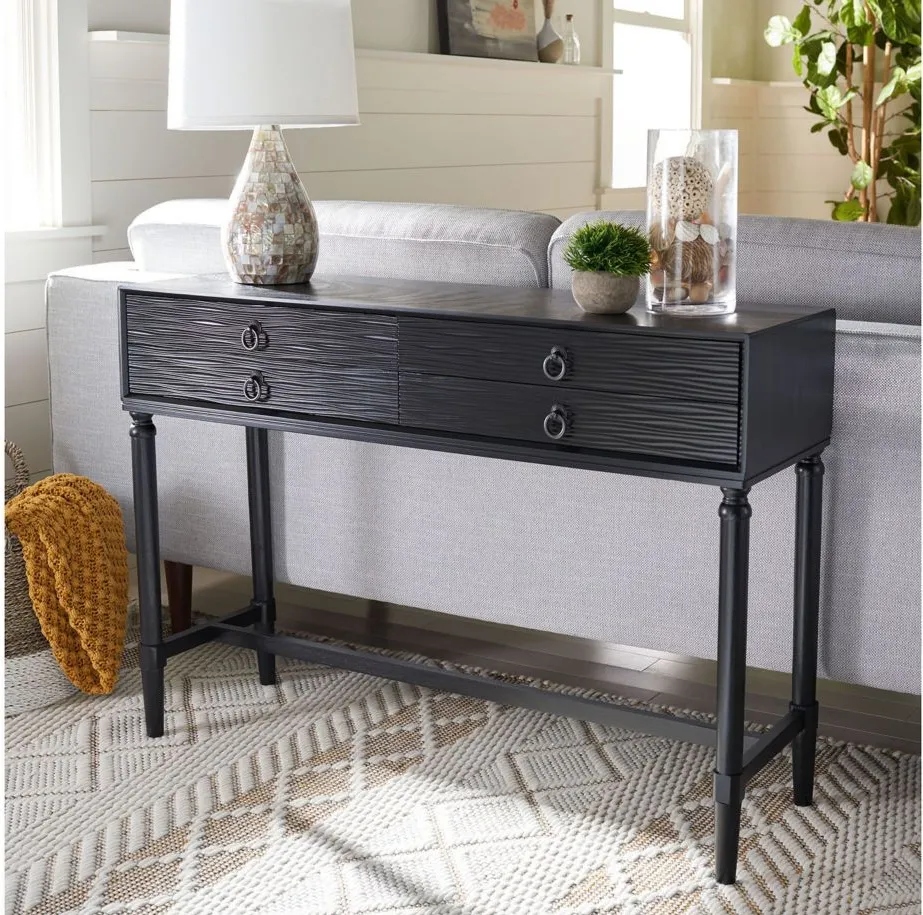 Joshua 4 Drawer Console Table in Black by Safavieh