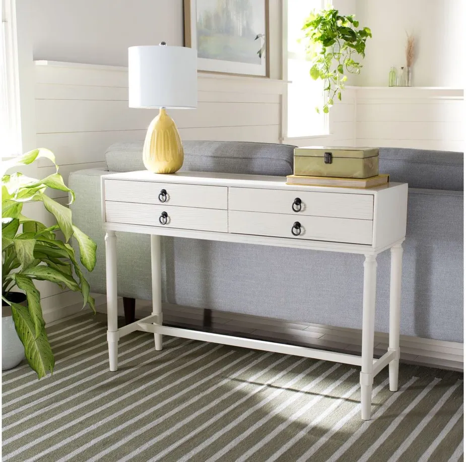 Joshua 4 Drawer Console Table in Distrssed White by Safavieh