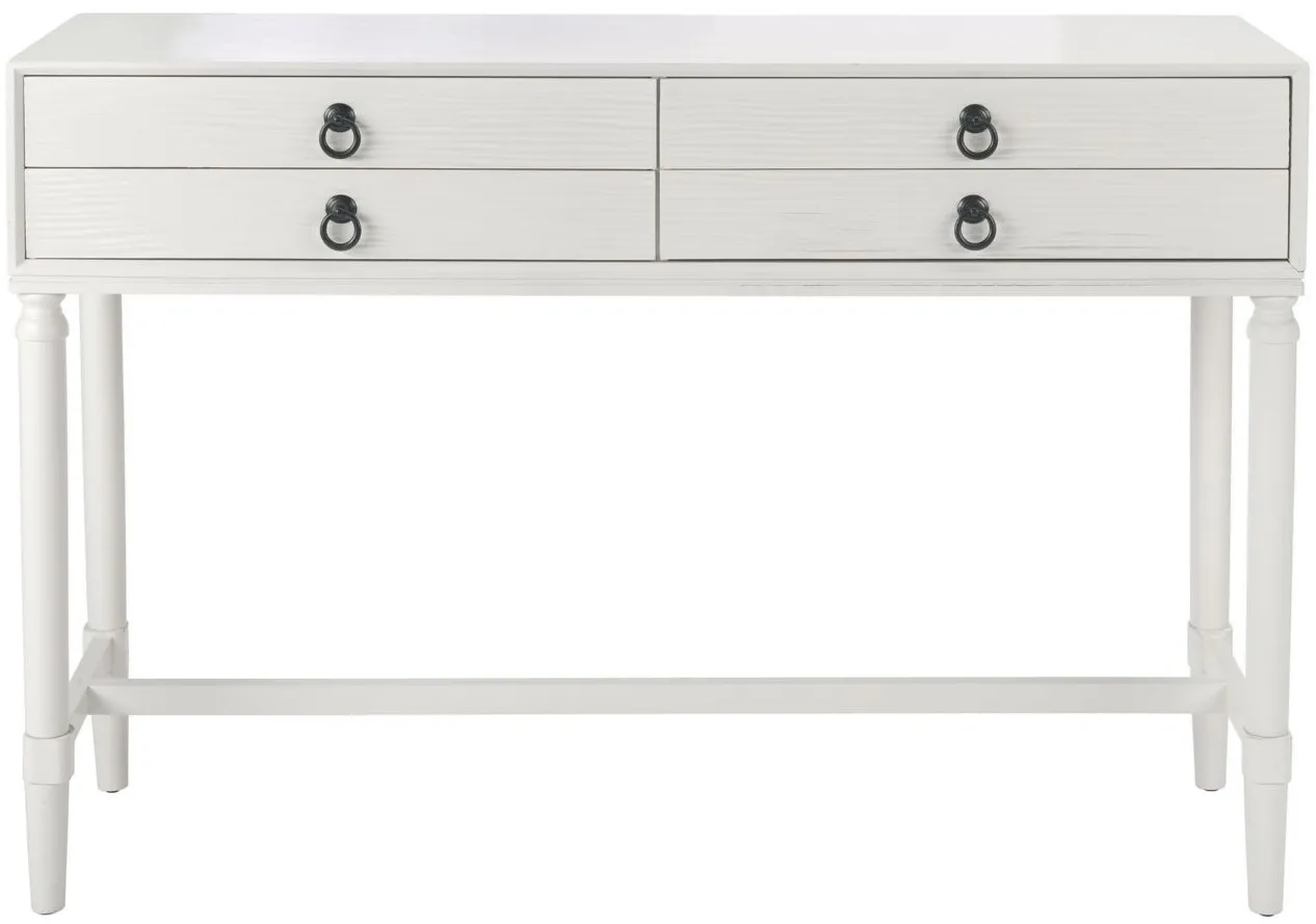Joshua 4 Drawer Console Table in Distrssed White by Safavieh
