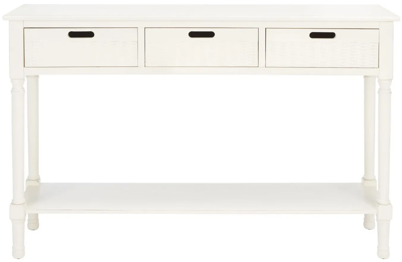 Katie 3 Drawer Console Table in Distressed White by Safavieh