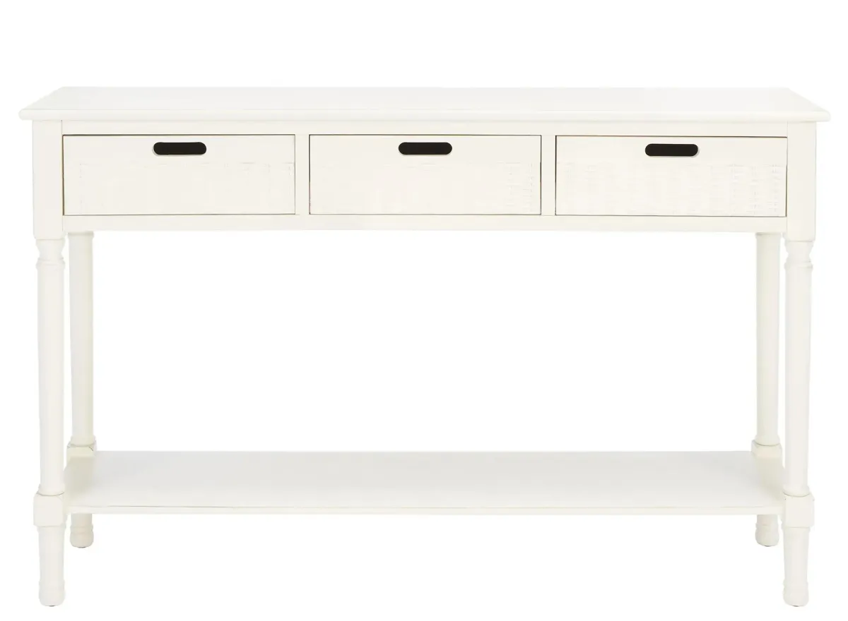 Katie 3 Drawer Console Table in Distressed White by Safavieh