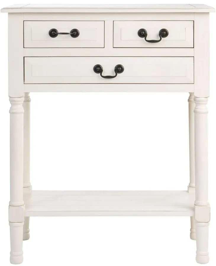 Lelia 3 Drawer Console Table in Distrssed White by Safavieh
