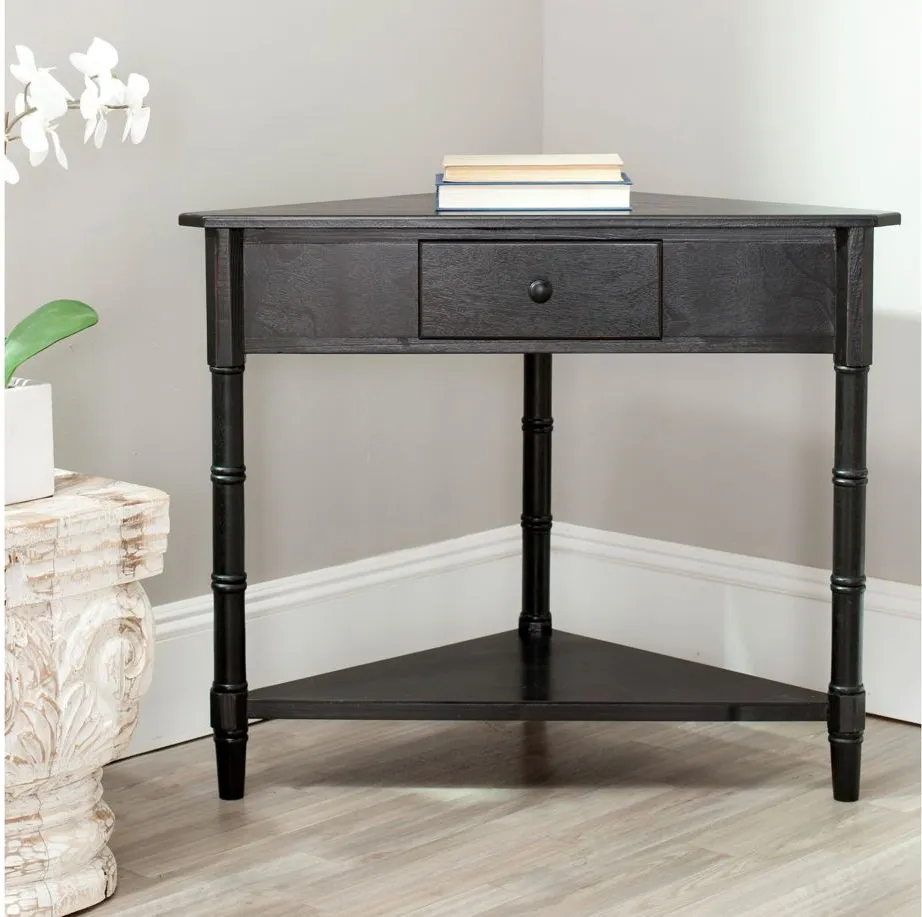 Rosalia Corner Console Table in Distressed Black by Safavieh