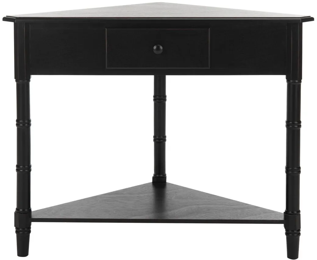 Rosalia Corner Console Table in Distressed Black by Safavieh