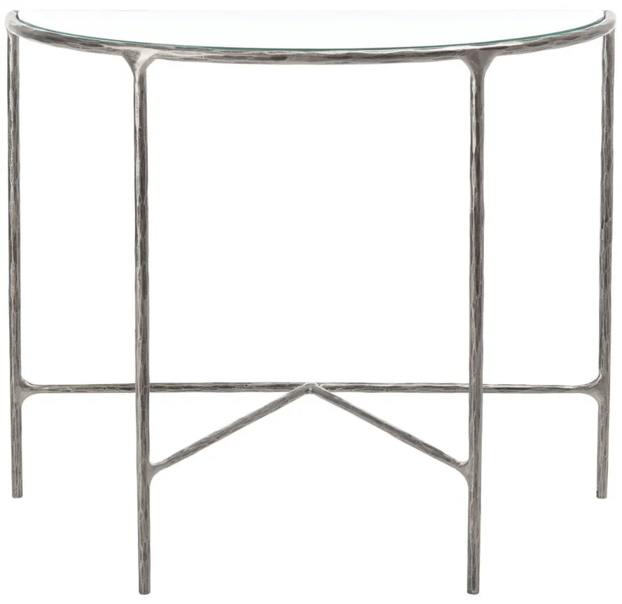 Sadie Forged Metal Console Table in Silver by Safavieh