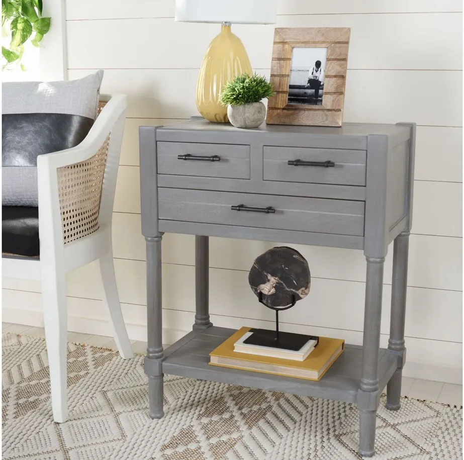 Waldo 3 Drawer Console Table in White Wash Gray by Safavieh