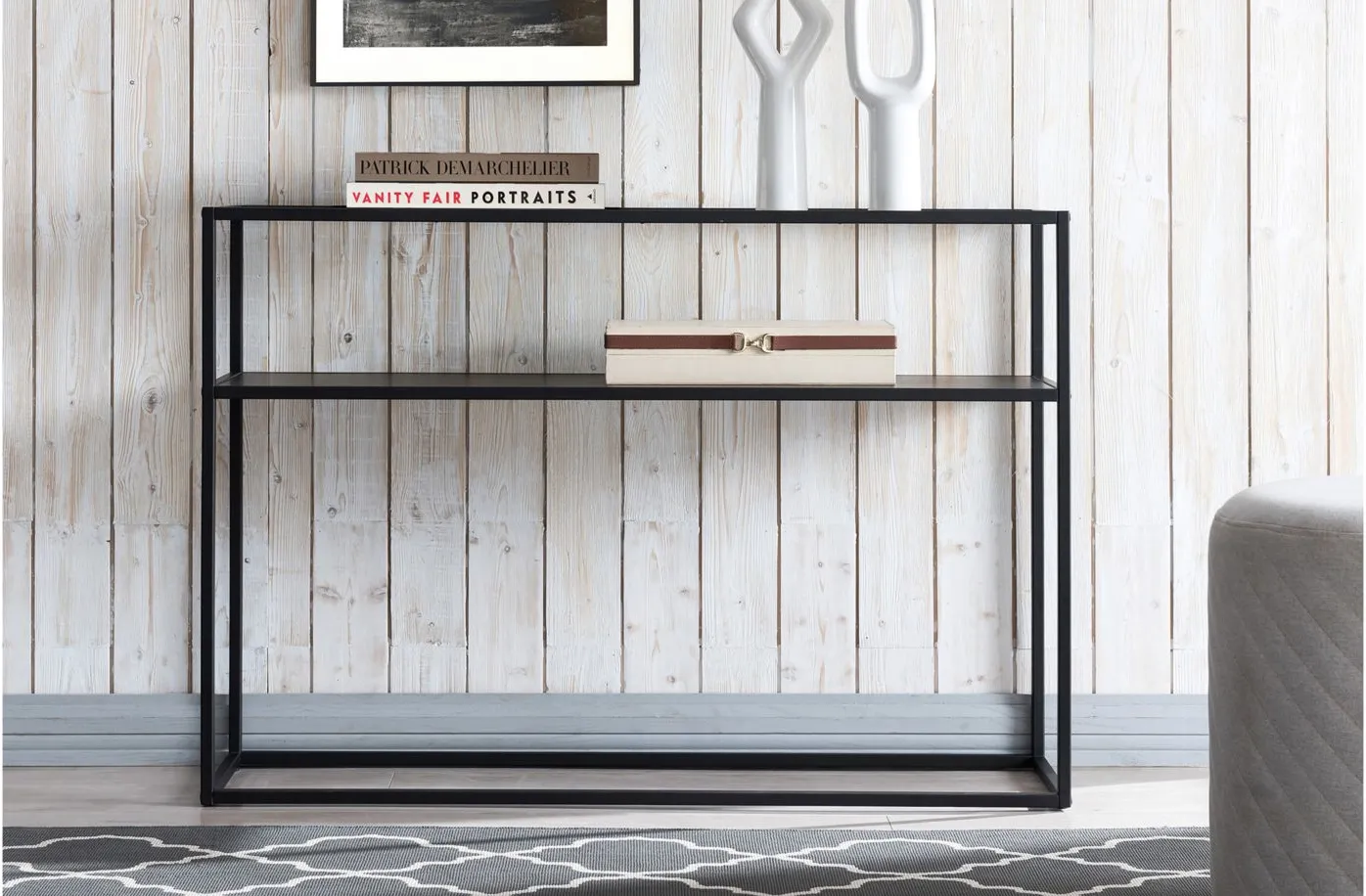 Tina Rectangular Sofa Table with Solid Metal Shelf in Blackened Bronze by Hudson & Canal